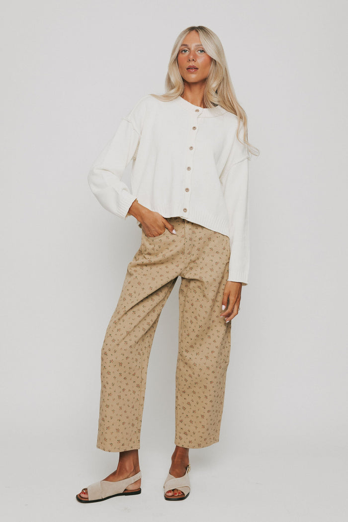 brown floral barrel jeans full