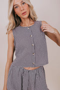 black gingham button down tank detail