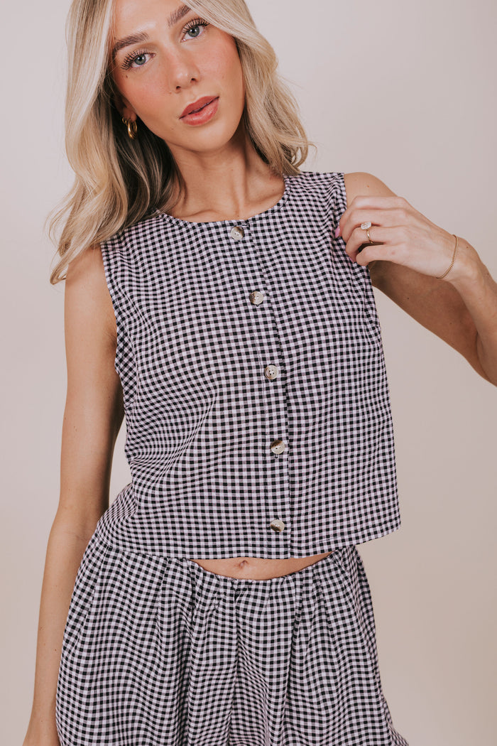 black gingham button down tank detail