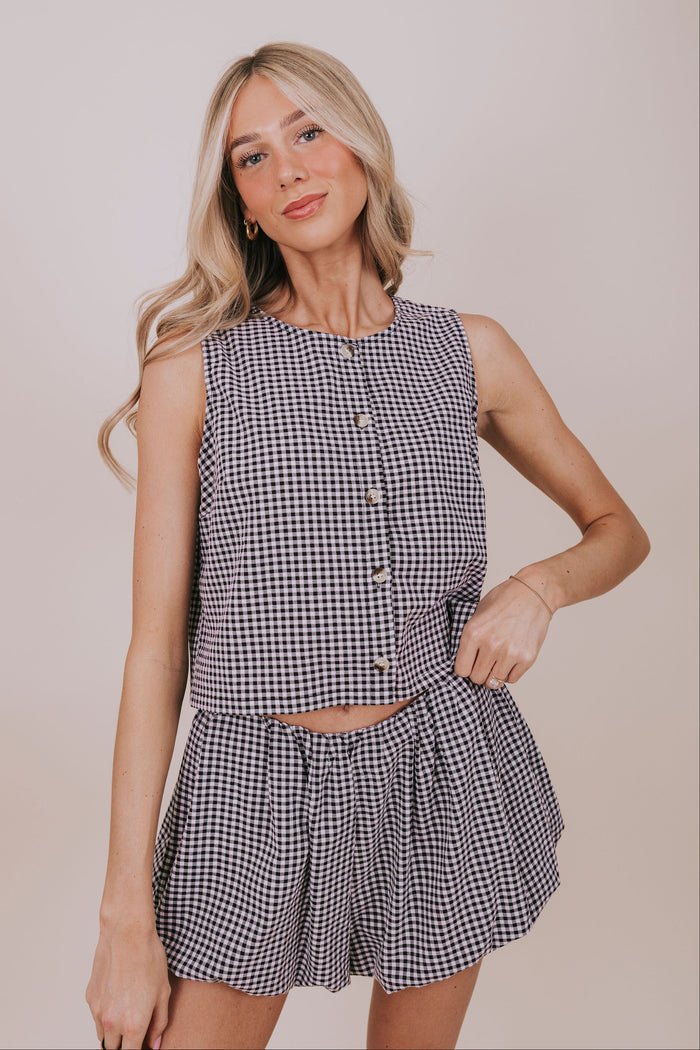 black gingham button down tank front