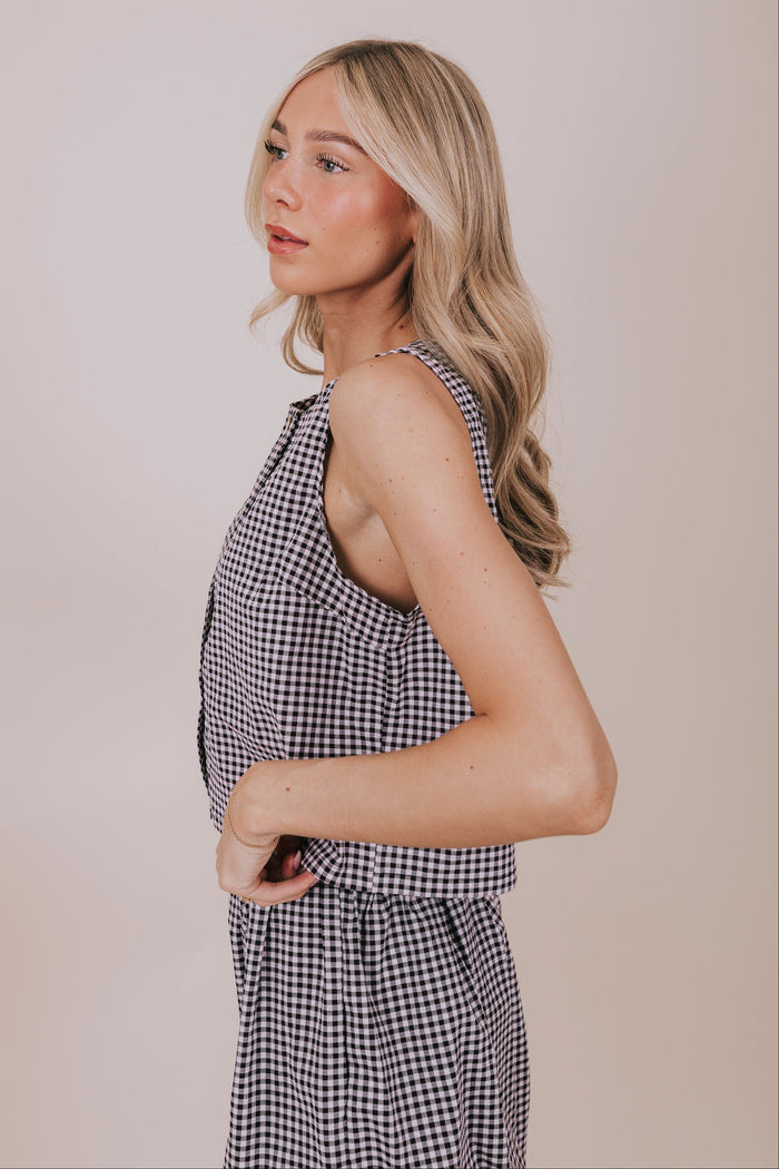 black gingham button down tank side