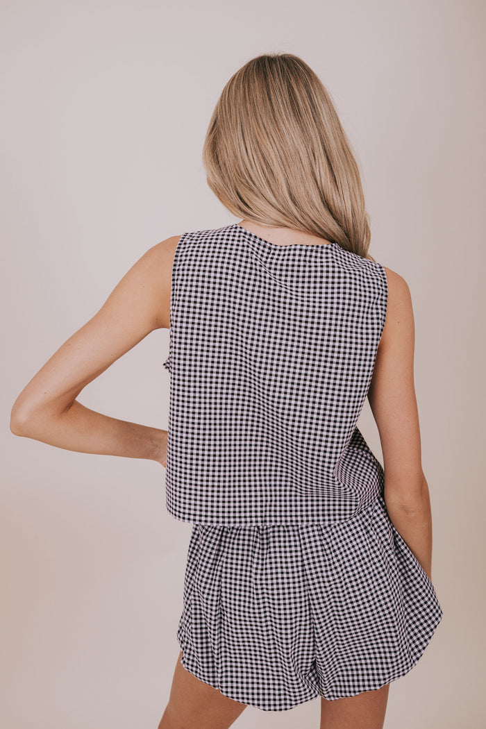 black gingham button down tank back