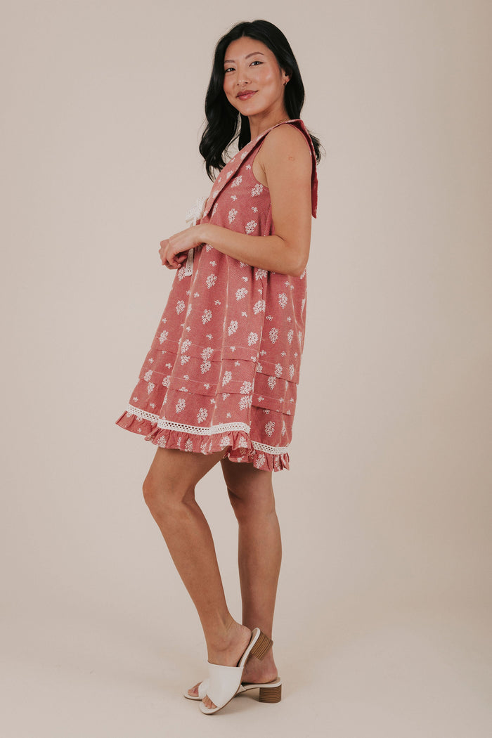 red gingham sailor collar embroidered dress side