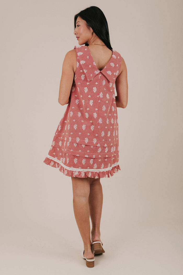 red gingham sailor collar embroidered dress back