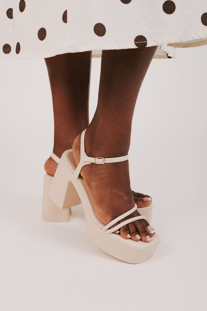 tan platform heels with thin straps
