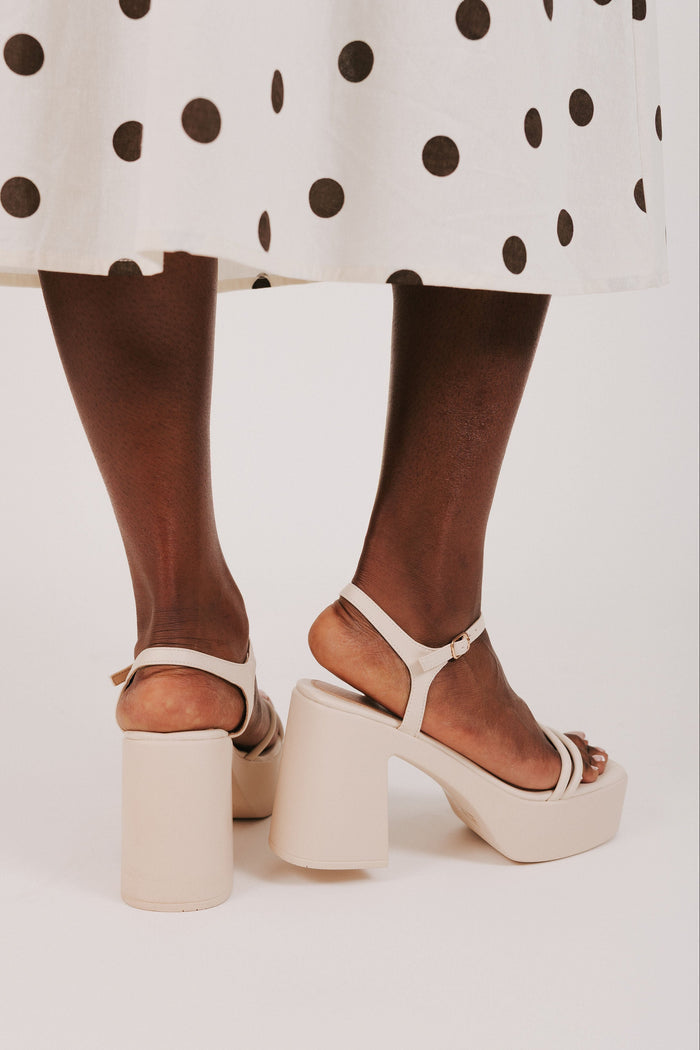 tan platform heels with thin straps