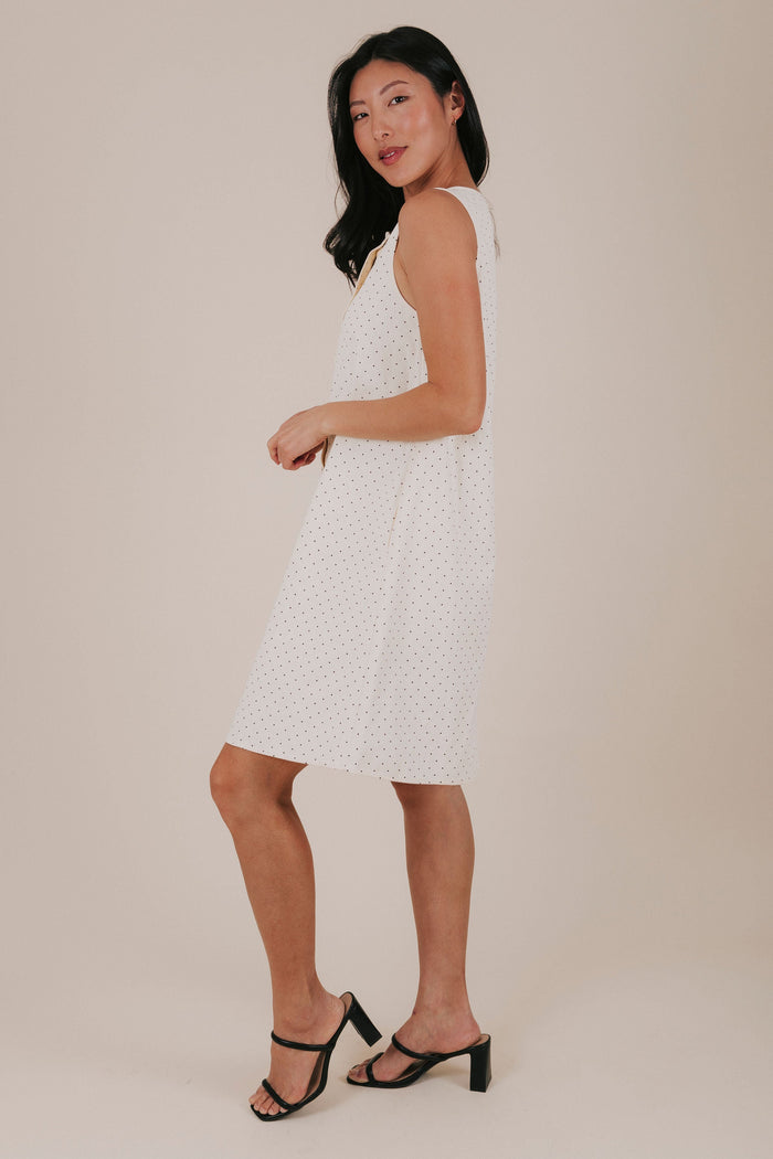 button down polka dot knee length dress side