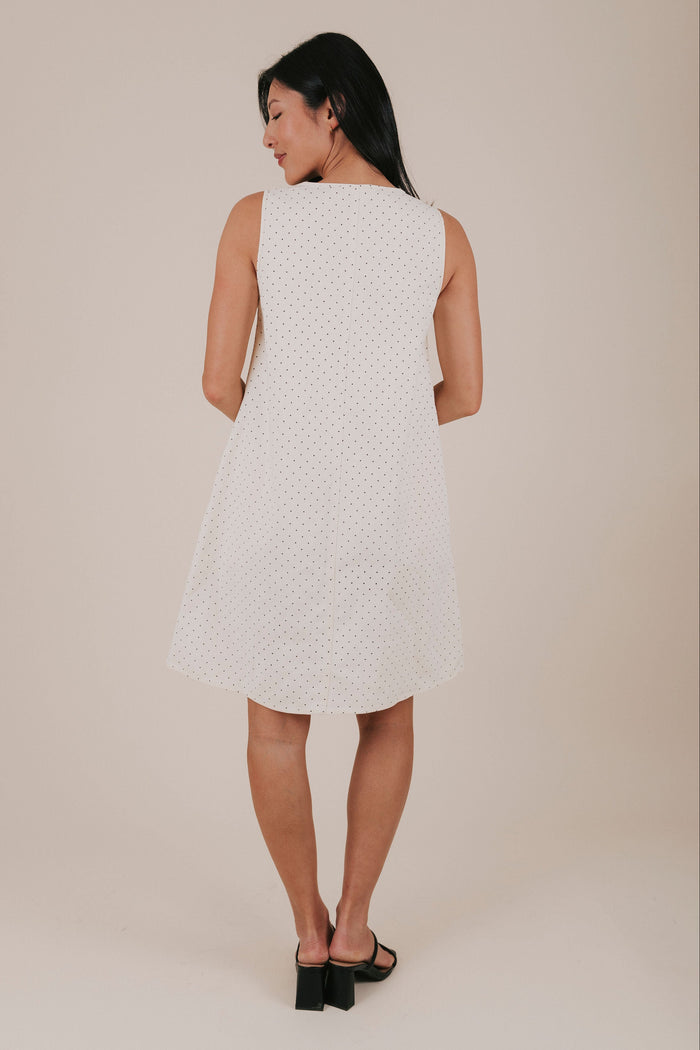 button down polka dot knee length dress back