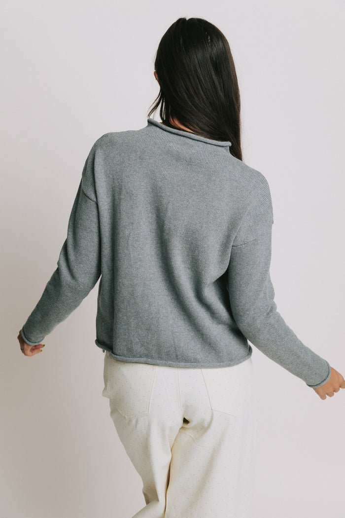 knit cardigan with rolled edges and buttons back