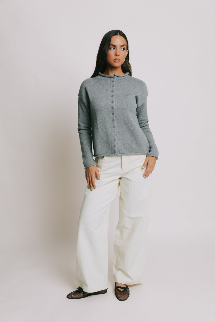 knit cardigan with rolled edges and buttons full