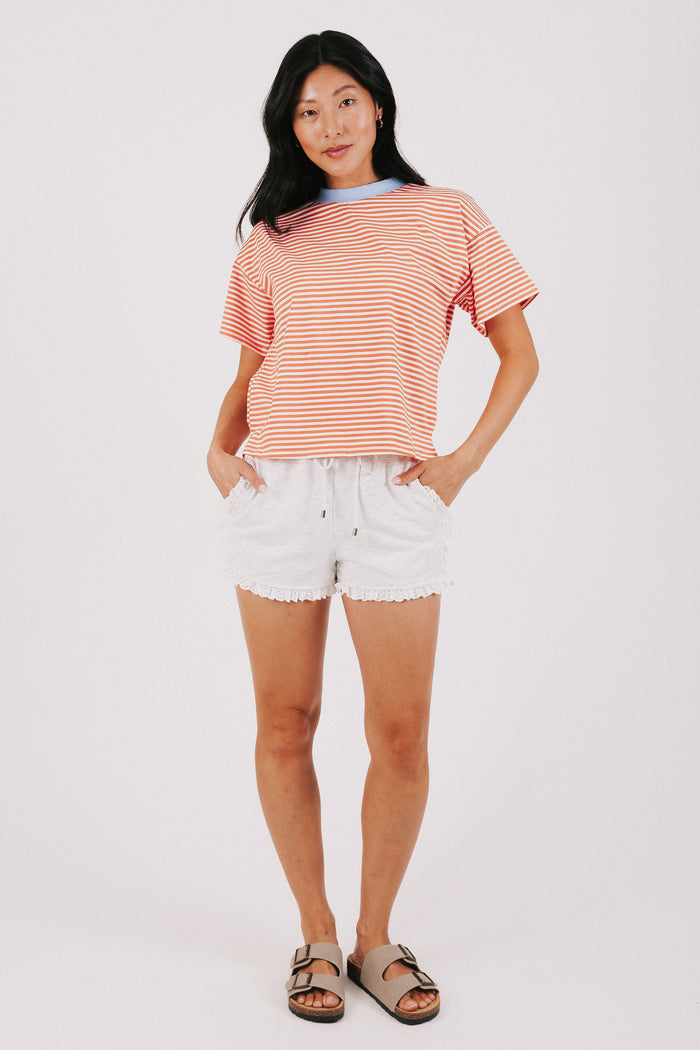 heather grey sweat shorts with lace trim full