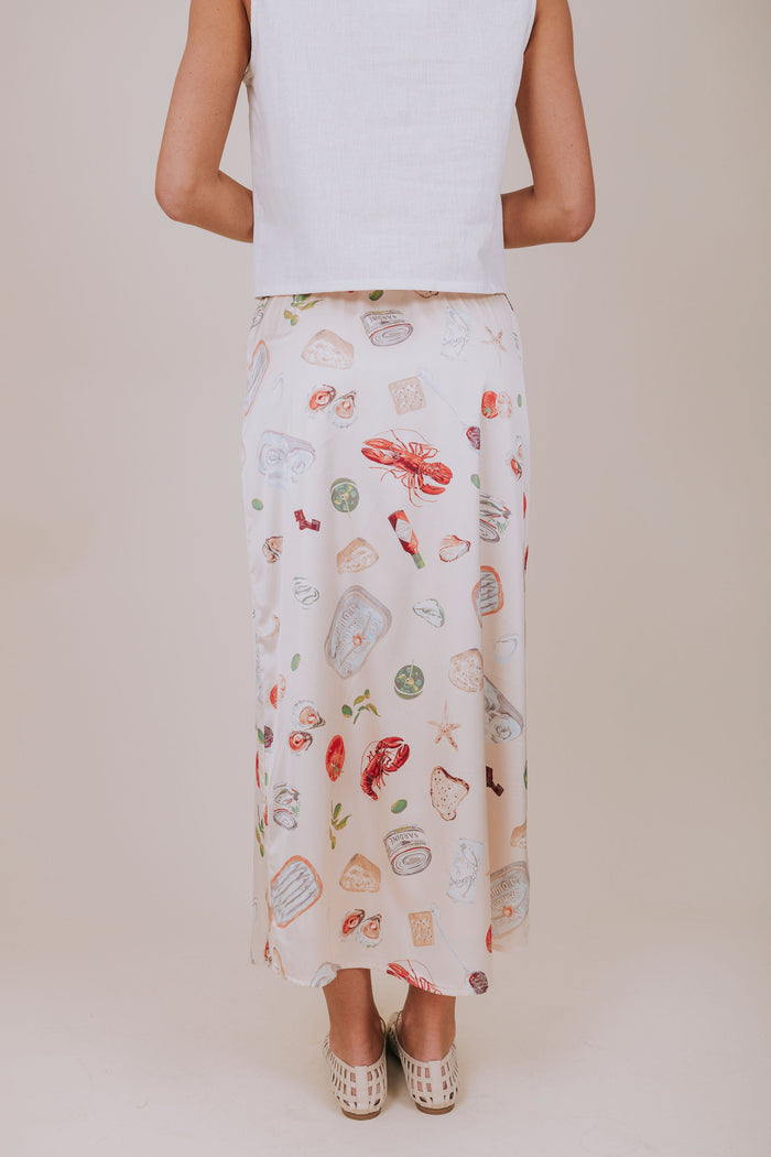 coastal print satin midi skirt back