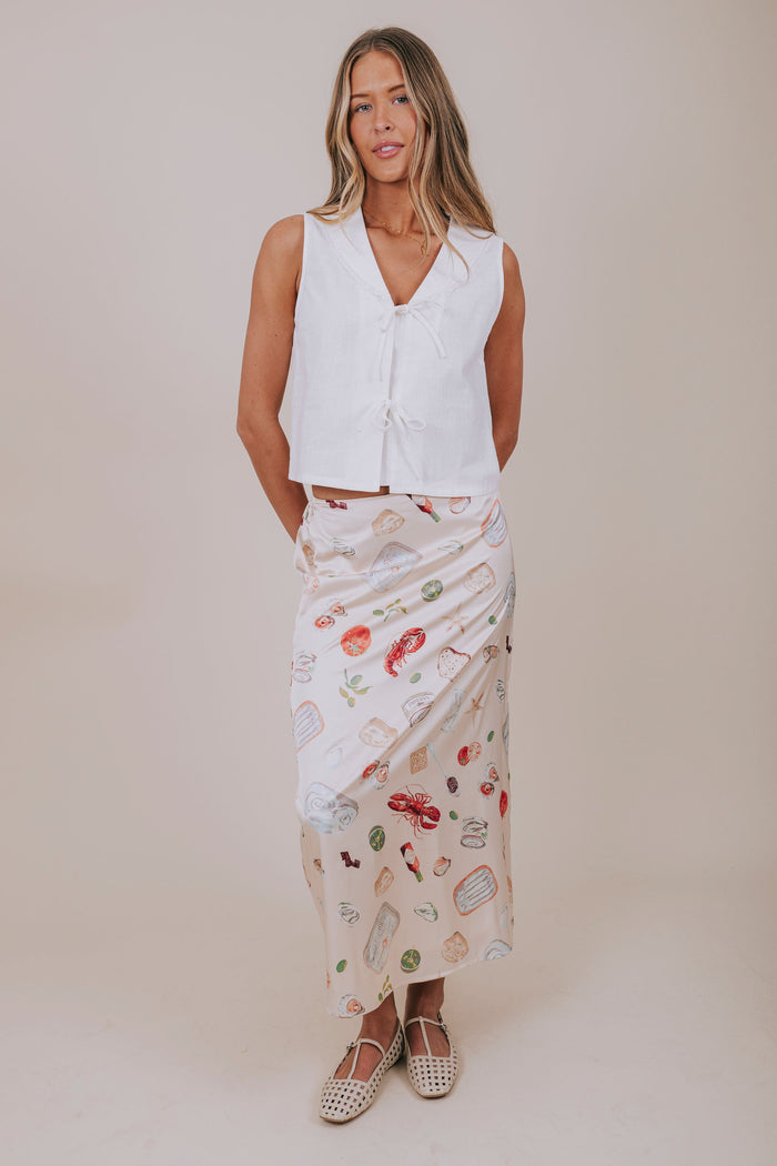 coastal print satin midi skirt full