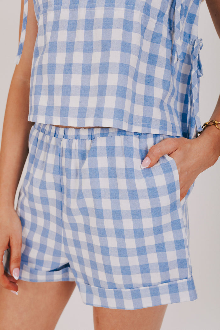 blue gingham tank short set