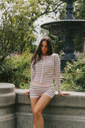 long sleeved striped button down top lifestyle