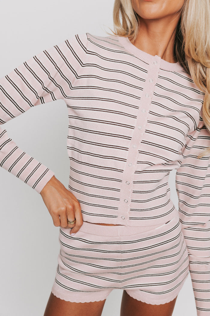 long sleeved striped button down top front
