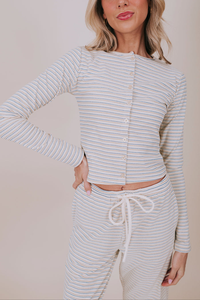 cream striped matching set top