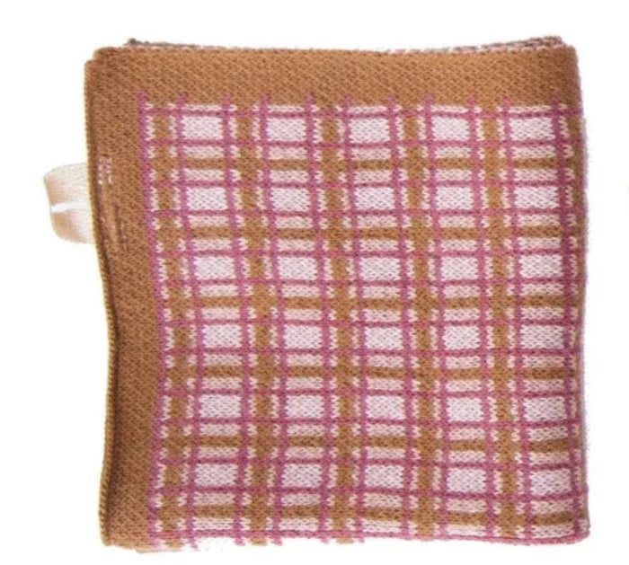 Cotton Knit Dish Cloth w/ Pattern & Loop Brown
