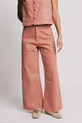 red gingham wide leg denim jeans