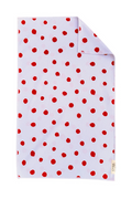 White microfiber hand towel with red polka dots