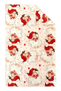 Microfiber hand towel patterned with red stars and Santa Claus faces.