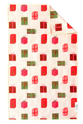 Microfiber hand towel with red and green presents design.