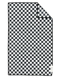 A black and white checkered double-sided hand towel made of microfiber