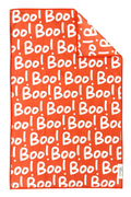 Orange microfiber hand towel with 'Boo!' pattern in white.