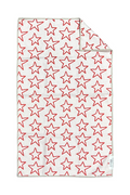 White microfiber towel with red star pattern