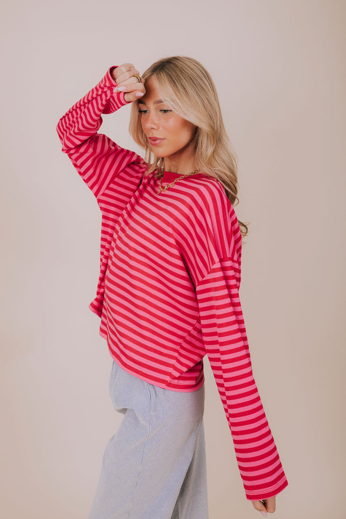 pink and red striped long sleeve side