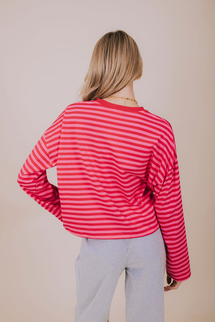 pink and red striped long sleeve back