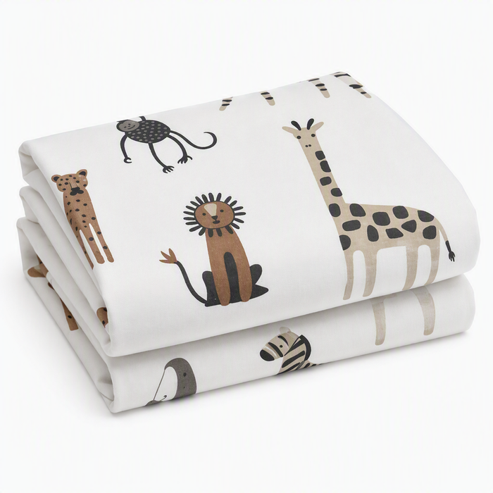 Cuddle Collection Two pack Cot Jersey Fitted Sheets Animal Kingdom 60x120cm