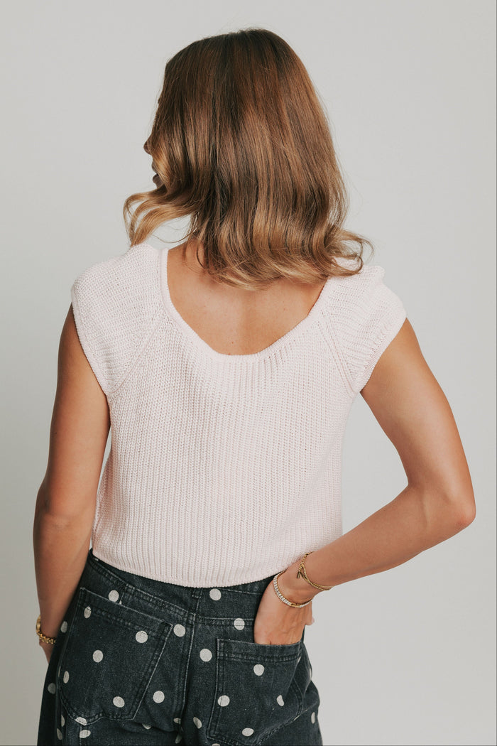 knit top with open front tied bows pink