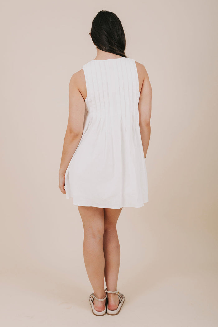 off white pleated bow mini dress back