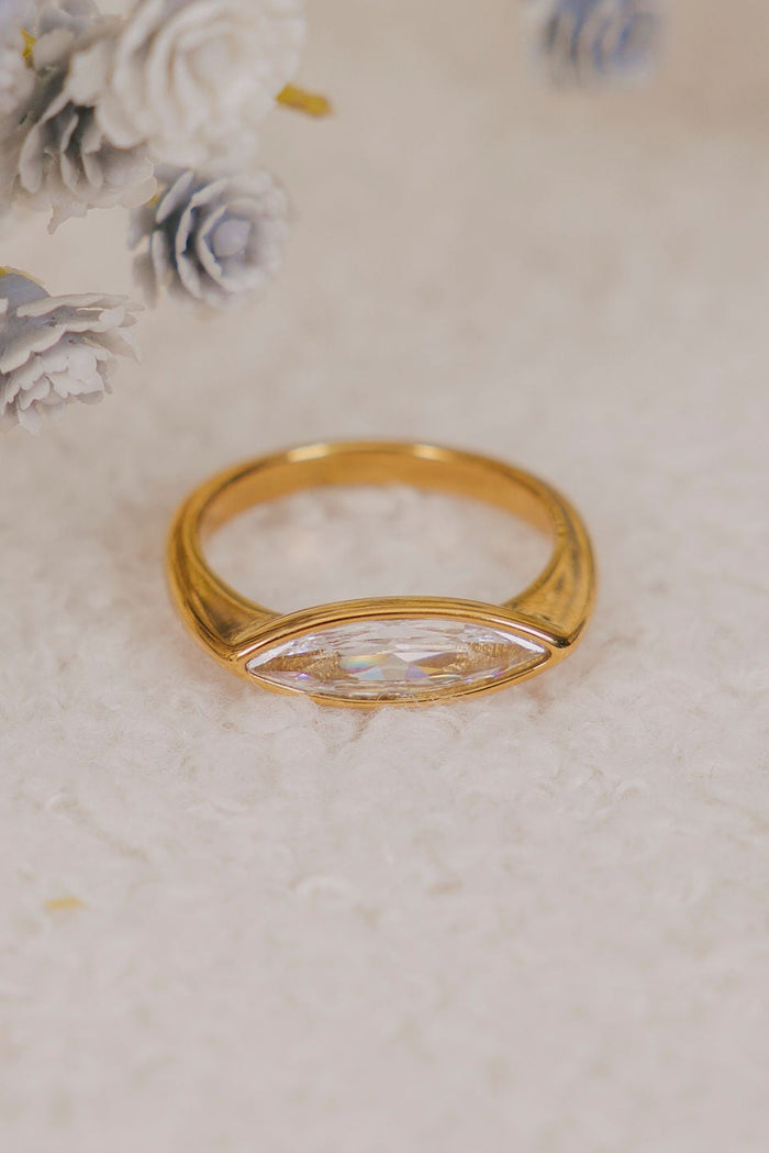 gold band ring with marquise cubic zirconia