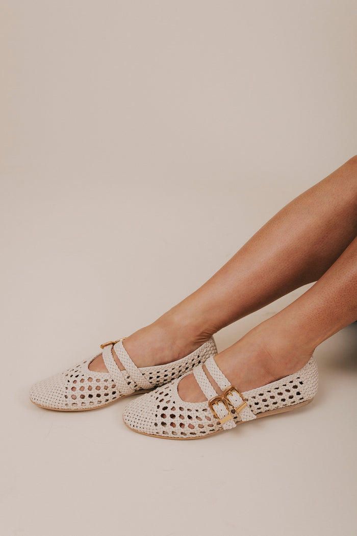 dolce vita creme woven double buckle ballet flats
