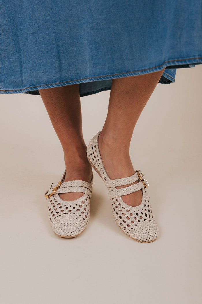 dolce vita creme woven double buckle ballet flats front