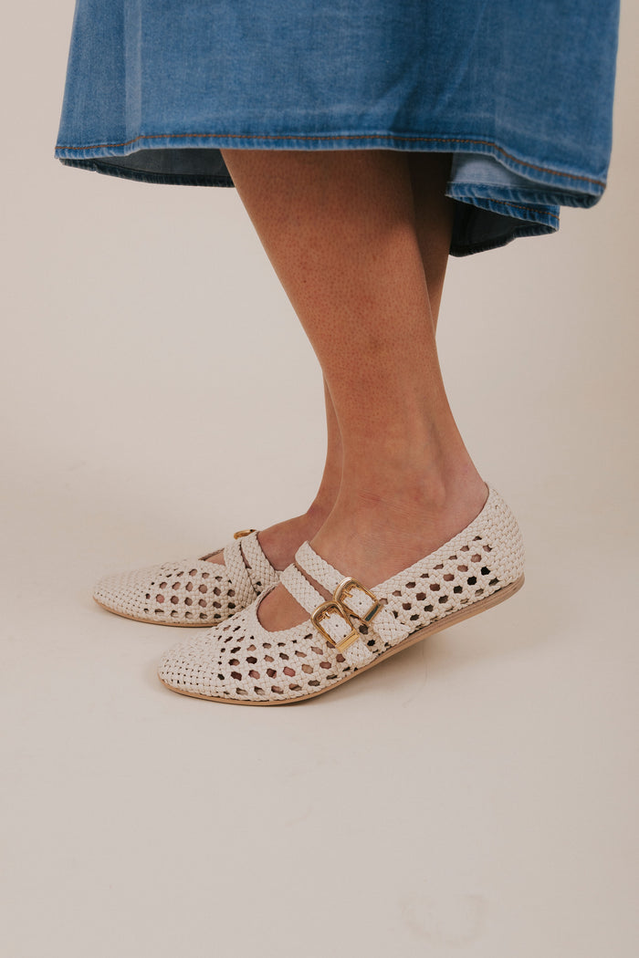 dolce vita creme woven double buckle ballet flats side