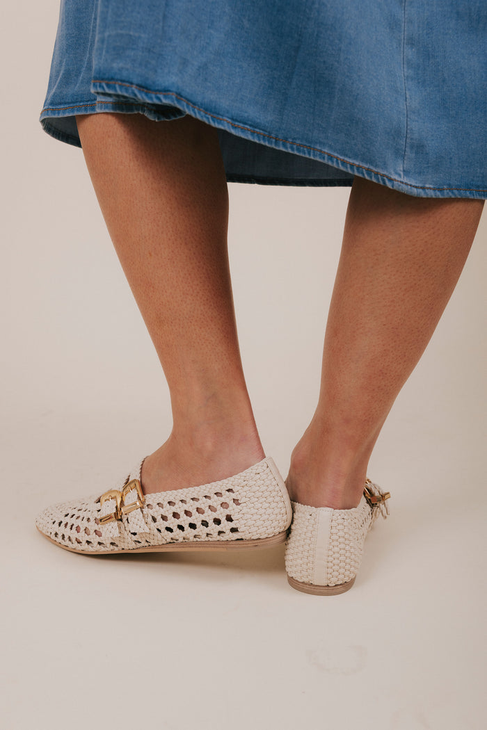 dolce vita creme woven double buckle ballet flats back