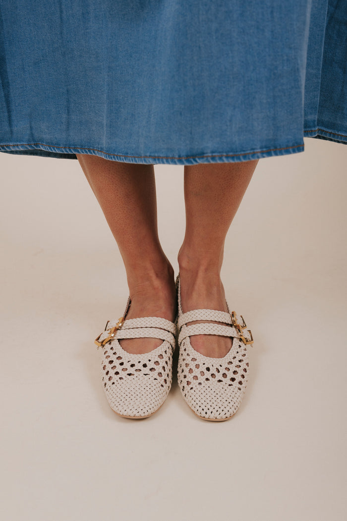 dolce vita creme woven double buckle ballet flats front 2