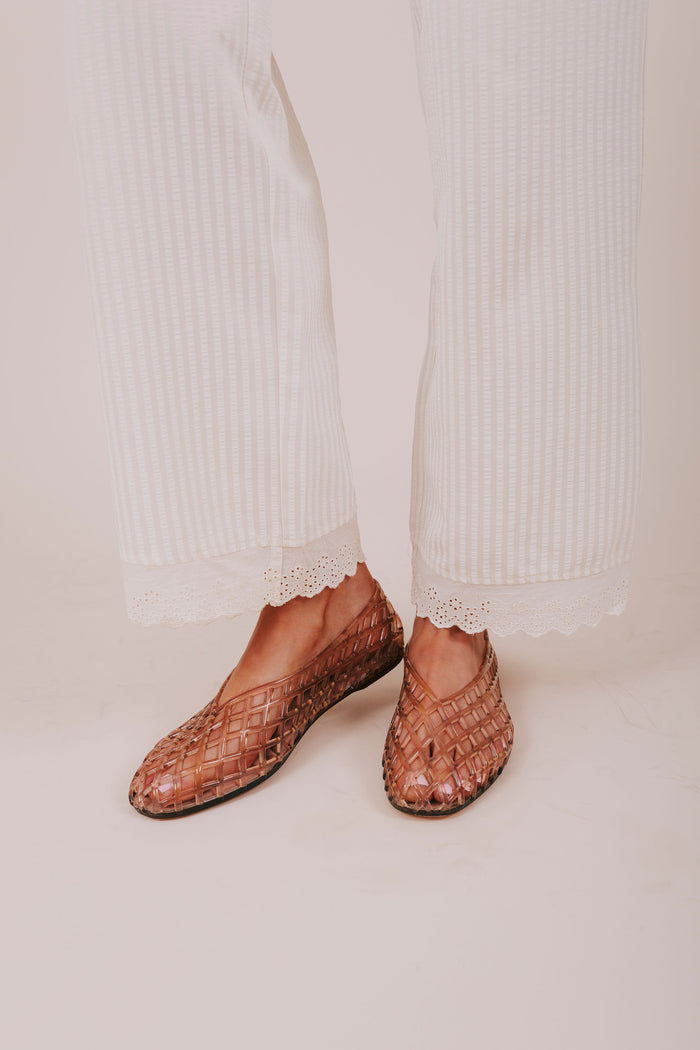 tan crisscross jelly flats front