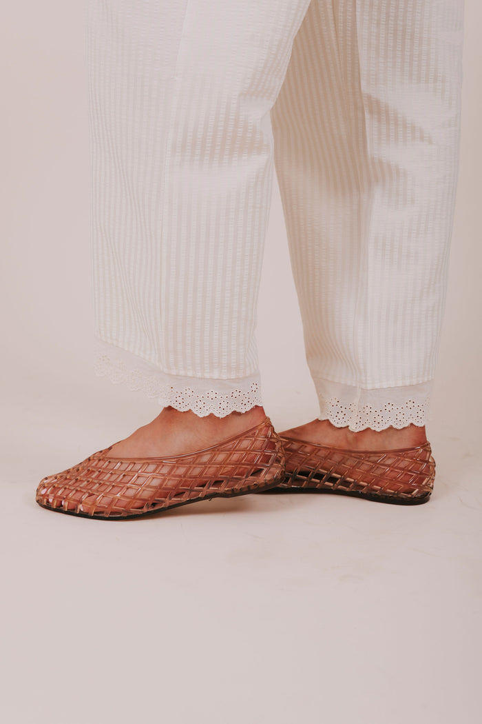tan crisscross jelly flats side