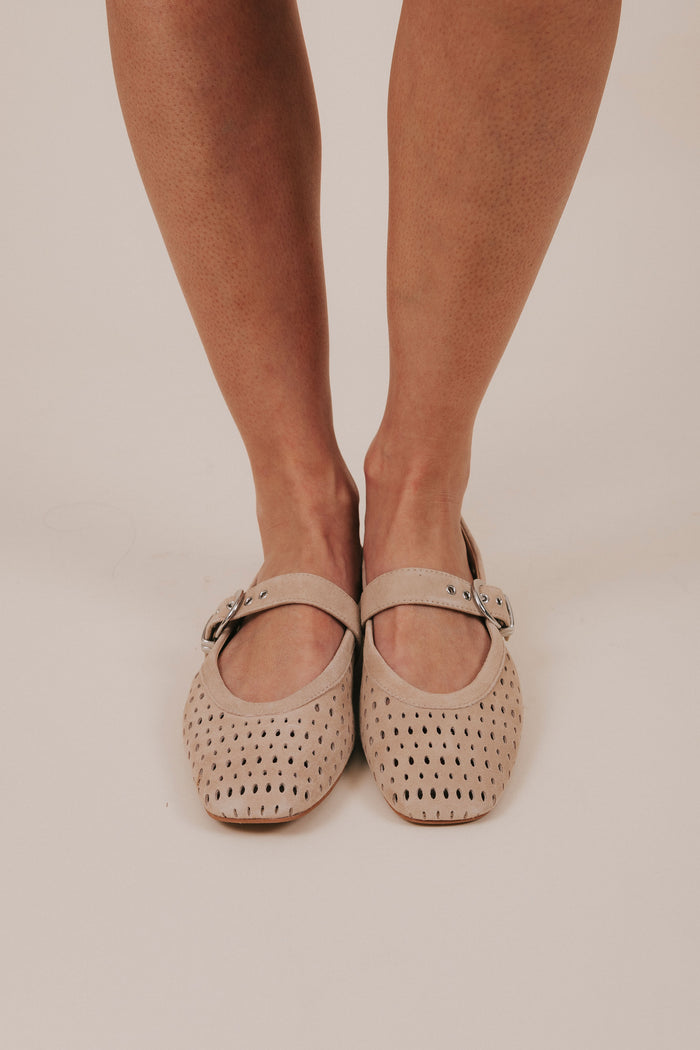 dolce vita suede perforated buckle ballet flats front