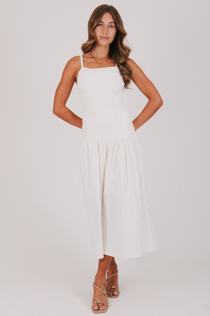 off white drop waist midi dress full