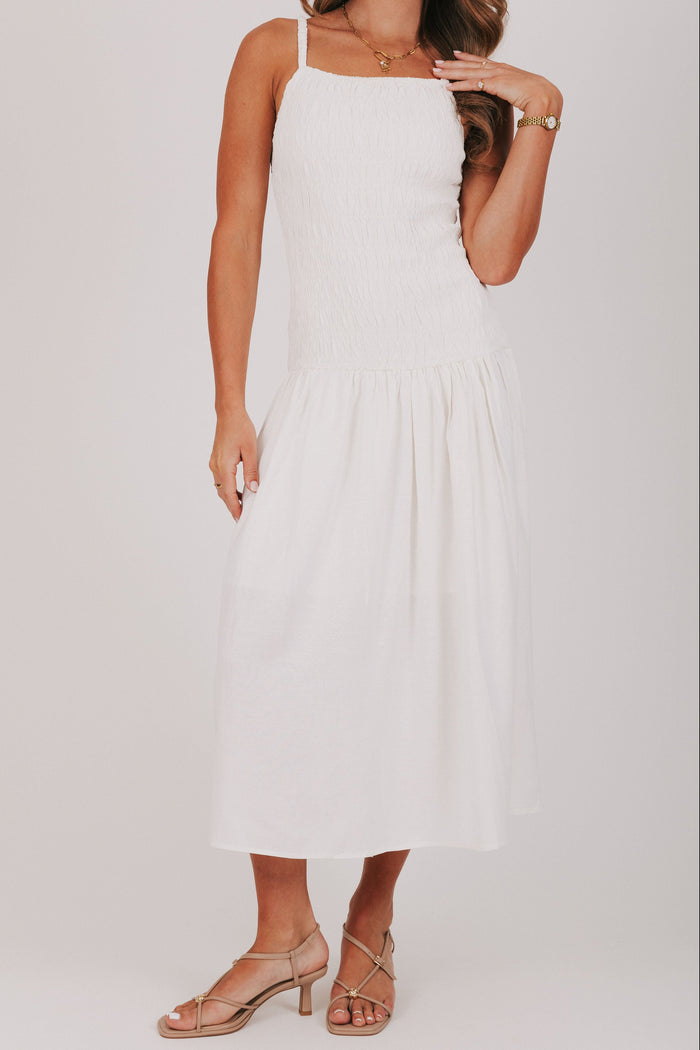 off white drop waist midi dress