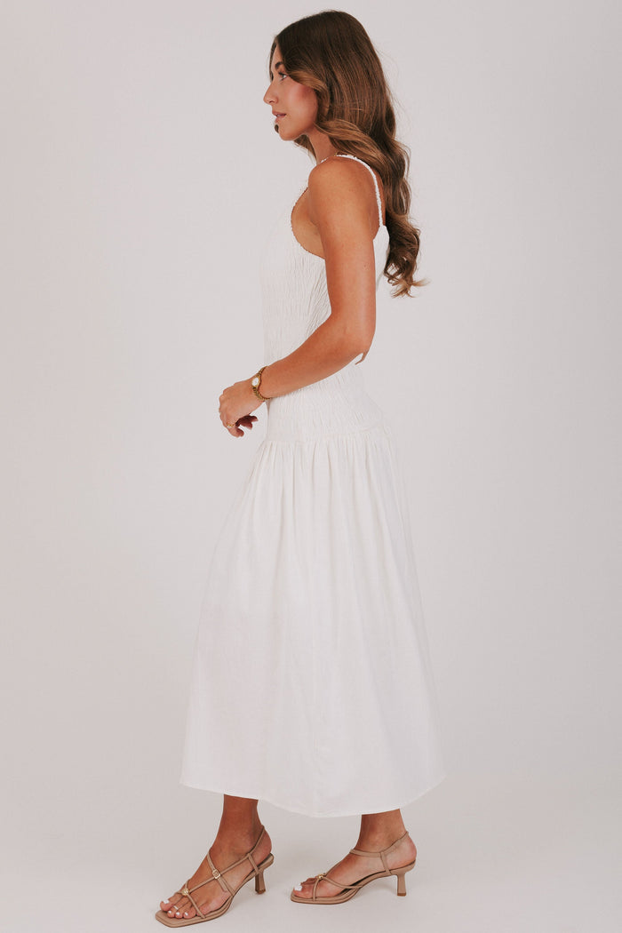 off white drop waist midi dress side