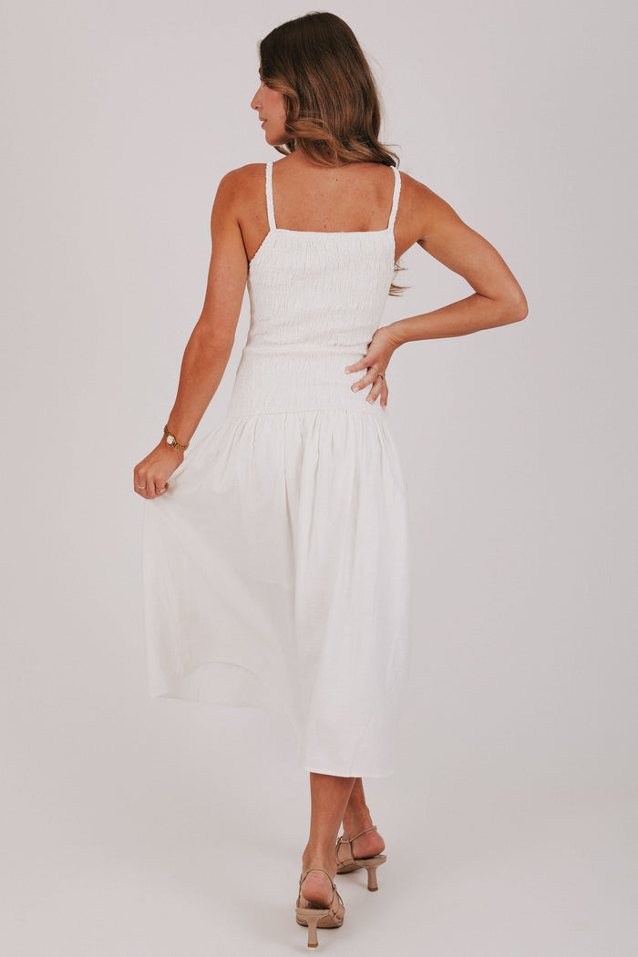 off white drop waist midi dress back