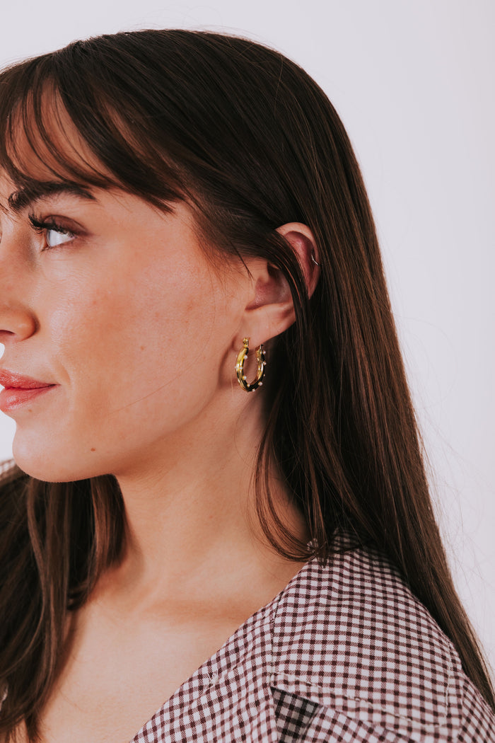 gold latch hoop earrings little pearl accents