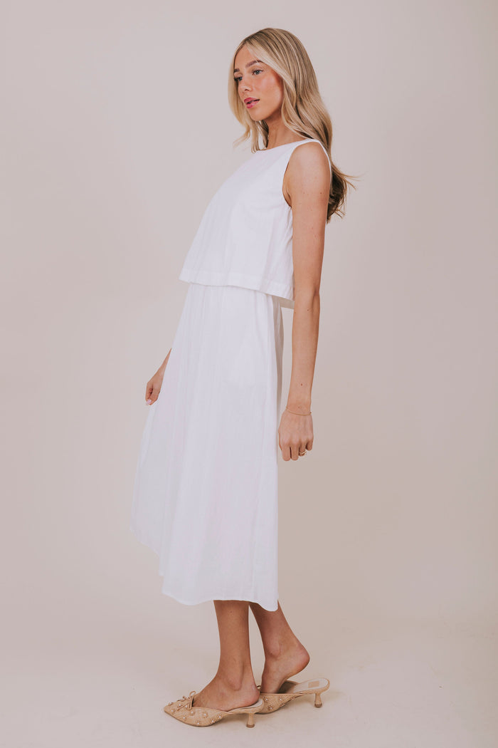 white linen midi dress side