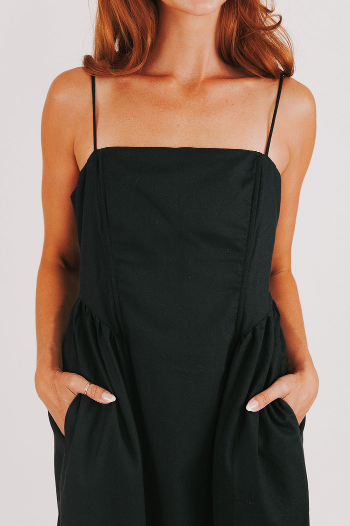 black spaghetti strap maxi dress bodice